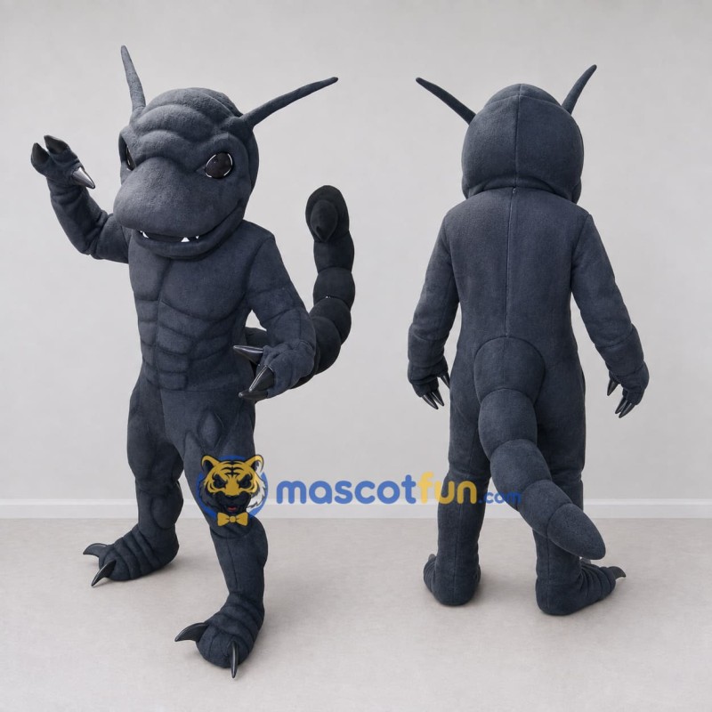 Custom Dark Gray Horned Scorpion Monster Mascot Costume Adult Full Body Suit for Theme Parties