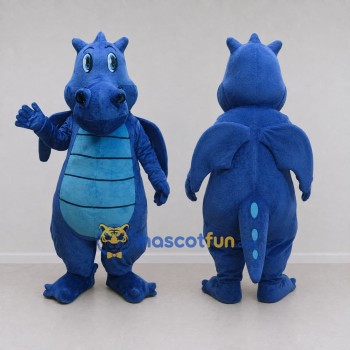 Custom Blue and Teal Winged Dragon Character Mascot Costume Adult Full Body Suit for Theme Parties
