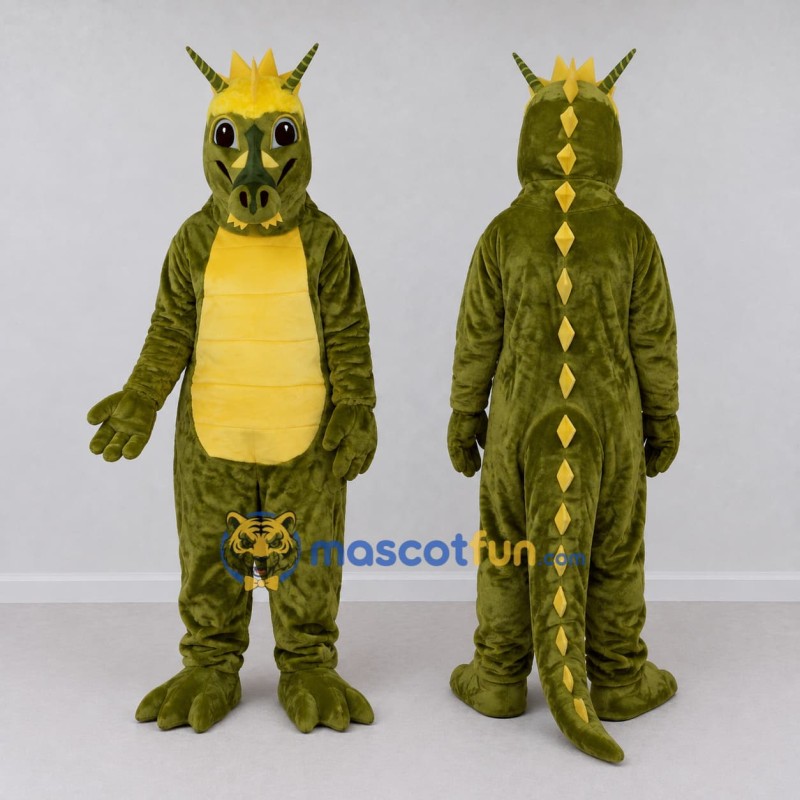 Custom Olive Green and Yellow Dragon Character Mascot Costume Adult Full Body Suit for Theme Parties Custom Olive Green and Yellow Dragon Character Mascot Costume Adult Full Body Suit for Theme Parties