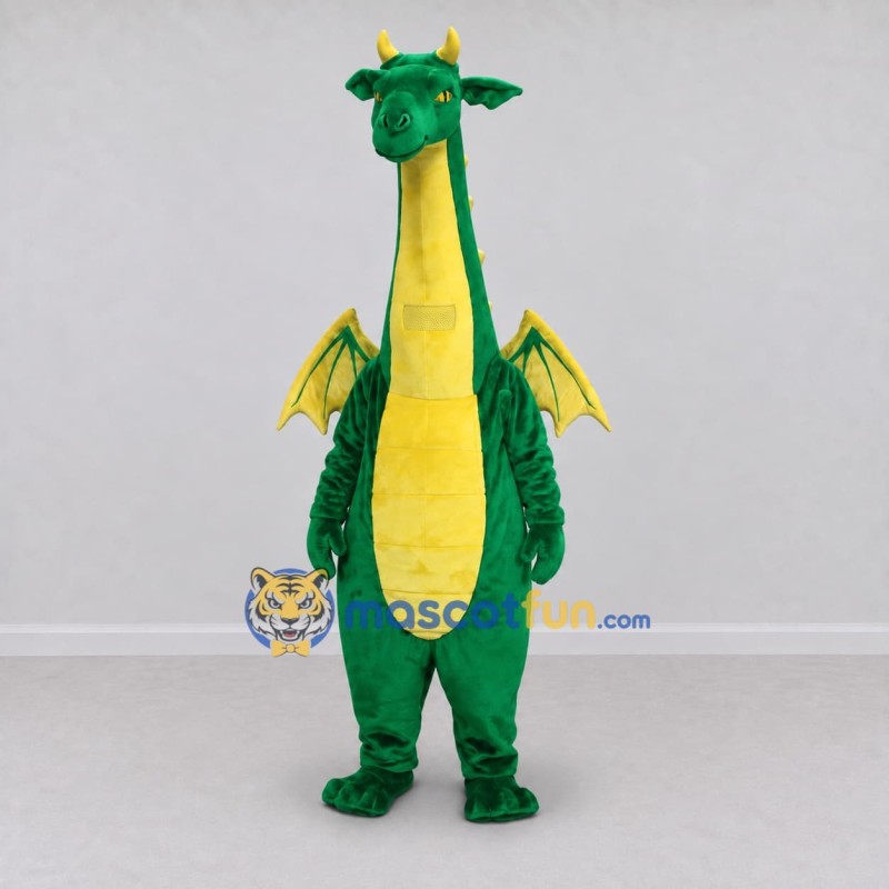 Custom Green and Yellow Long-Neck Winged Dragon Mascot Costume Adult Full Body Suit for Theme Parties Custom Green and Yellow Long-Neck Winged Dragon Mascot Costume Adult Full Body Suit for Theme Parties