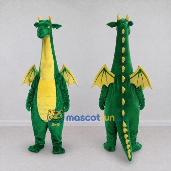 Custom Green and Yellow Long-Neck Winged Dragon Mascot Costume Adult Full Body Suit for Theme Parties