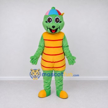 Custom Green and Yellow Turtle Character with a Cap Mascot Costume Adult Full Body Suit for School Events