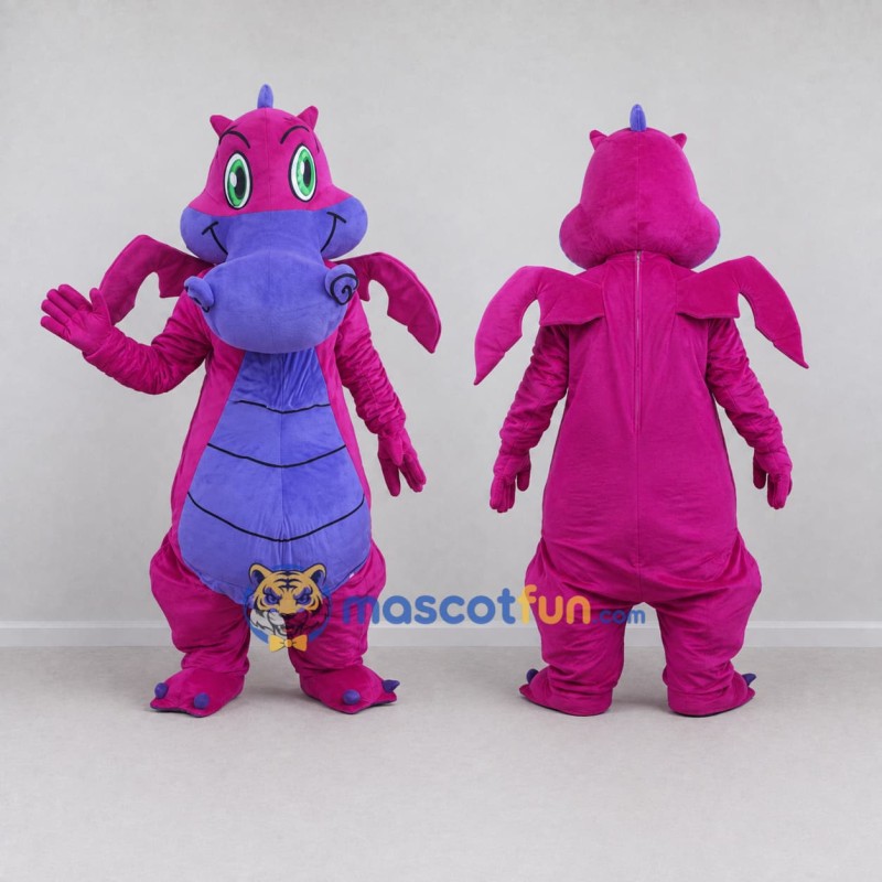 Custom Magenta and Purple Winged Dragon Mascot Costume Adult Full Body Suit for Theme Parties Custom Magenta and Purple Winged Dragon Mascot Costume Adult Full Body Suit for Theme Parties