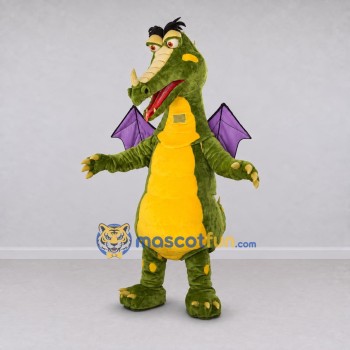Custom Green and Purple Winged Dragon Mascot Costume Adult Full Body Suit for Theme Parties