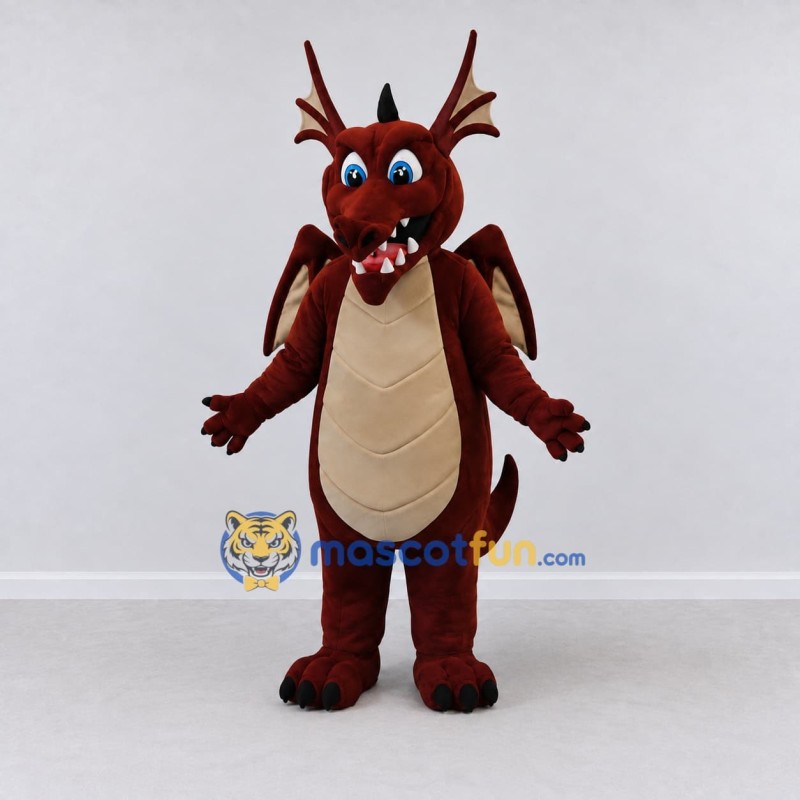 Custom Burgundy and Cream Antlered Winged Dragon Mascot Costume Adult Full Body Suit for Theme Parties
