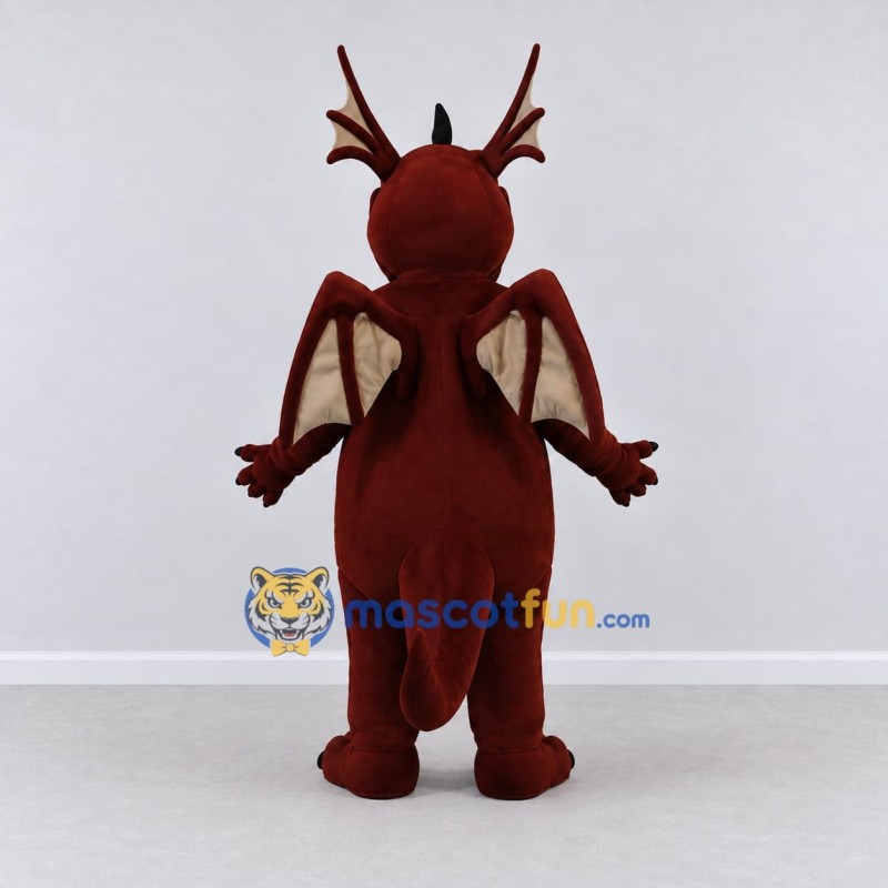 Custom Burgundy and Cream Antlered Winged Dragon Mascot Costume Adult Full Body Suit for Theme Parties