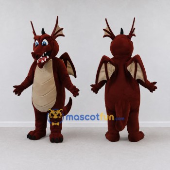 Custom Burgundy and Cream Antlered Winged Dragon Mascot Costume Adult Full Body Suit for Theme Parties