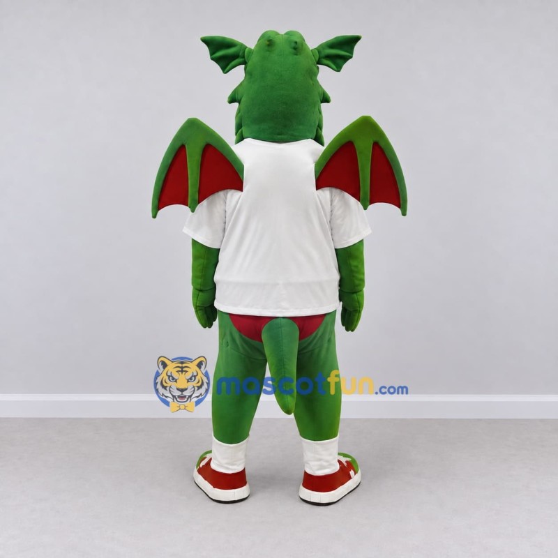 Custom Green and White Winged Dragon in Sportswear Mascot Costume Adult Full Body Suit for Sports Events Custom Green and White Winged Dragon in Sportswear Mascot Costume Adult Full Body Suit for Sports Events