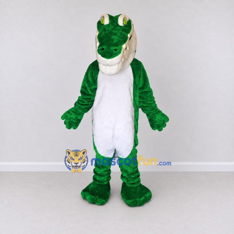 Custom Green and White Crocodile Character Mascot Costume Adult Full Body Suit for Wildlife Events Custom Green and White Crocodile Character Mascot Costume Adult Full Body Suit for Wildlife Events