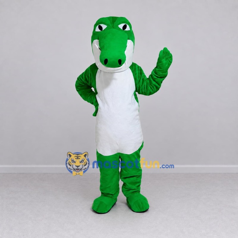Custom Green and White Crocodile Character Mascot Costume Adult Full Body Suit for Wildlife Events Custom Green and White Crocodile Character Mascot Costume Adult Full Body Suit for Wildlife Events