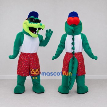 Custom Green and Red Crocodile in Shorts and a Cap Mascot Costume Adult Full Body Suit for Summer Events