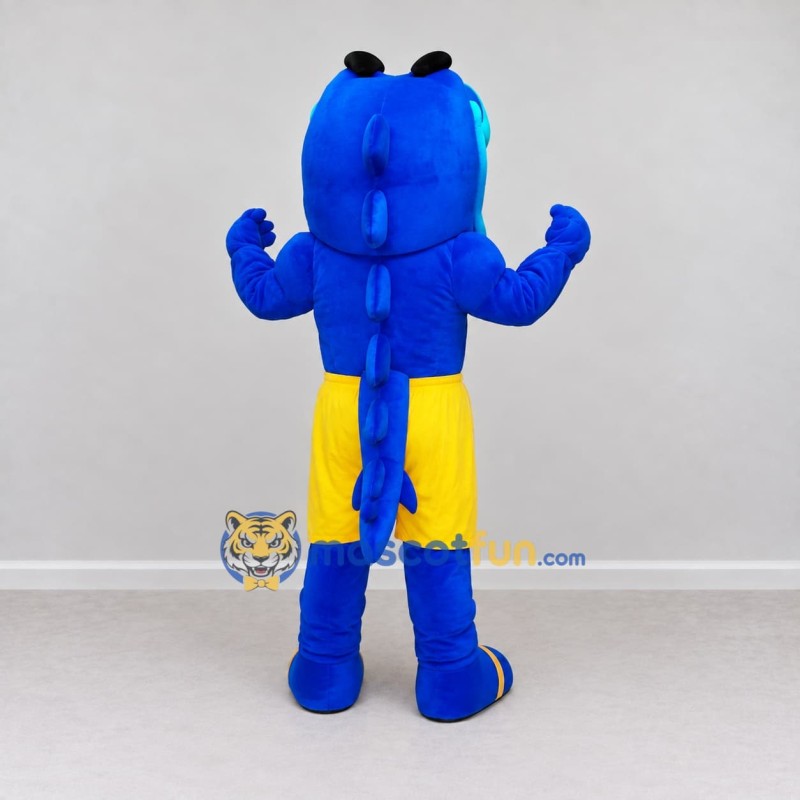 Custom Blue and Yellow Muscular Shark Character Mascot Costume Adult Full Body Suit for Sports Events Custom Blue and Yellow Muscular Shark Character Mascot Costume Adult Full Body Suit for Sports Events