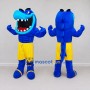 Custom Blue and Yellow Muscular Shark Character Mascot Costume Adult Full Body Suit for Sports Events