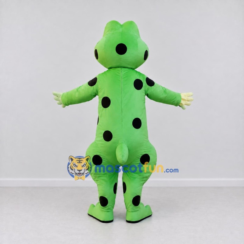 Custom Green and Black Spotted Frog Character Mascot Costume Adult Full Body Suit for School Events Custom Green and Black Spotted Frog Character Mascot Costume Adult Full Body Suit for School Events