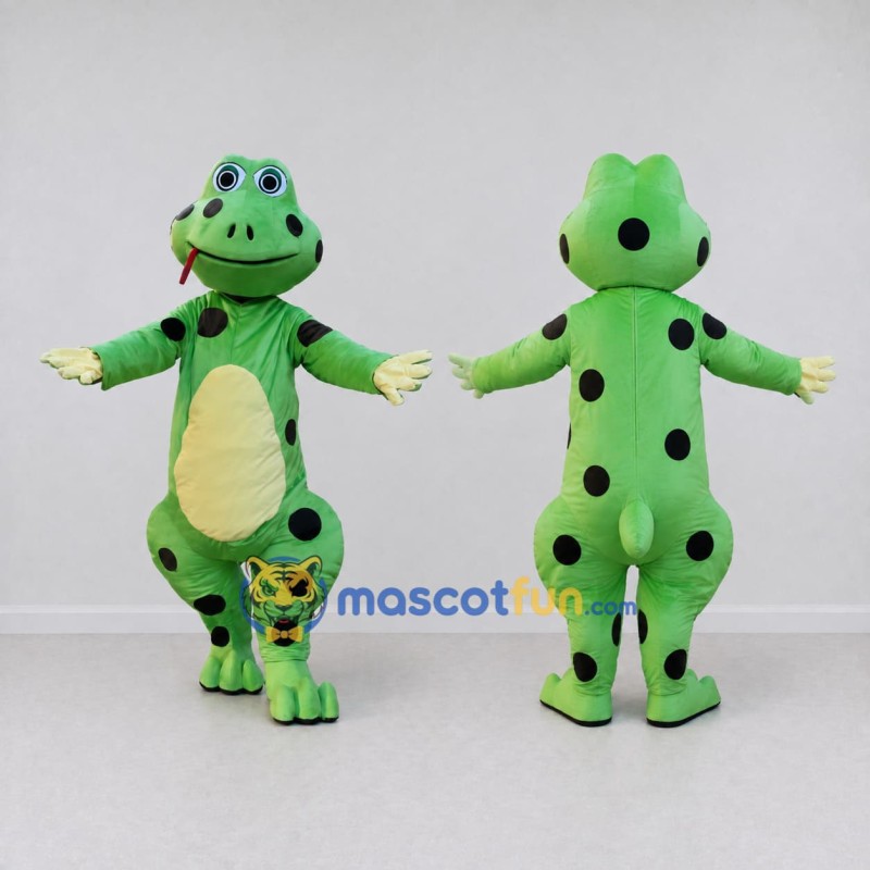 Custom Green and Black Spotted Frog Character Mascot Costume Adult Full Body Suit for School Events Custom Green and Black Spotted Frog Character Mascot Costume Adult Full Body Suit for School Events