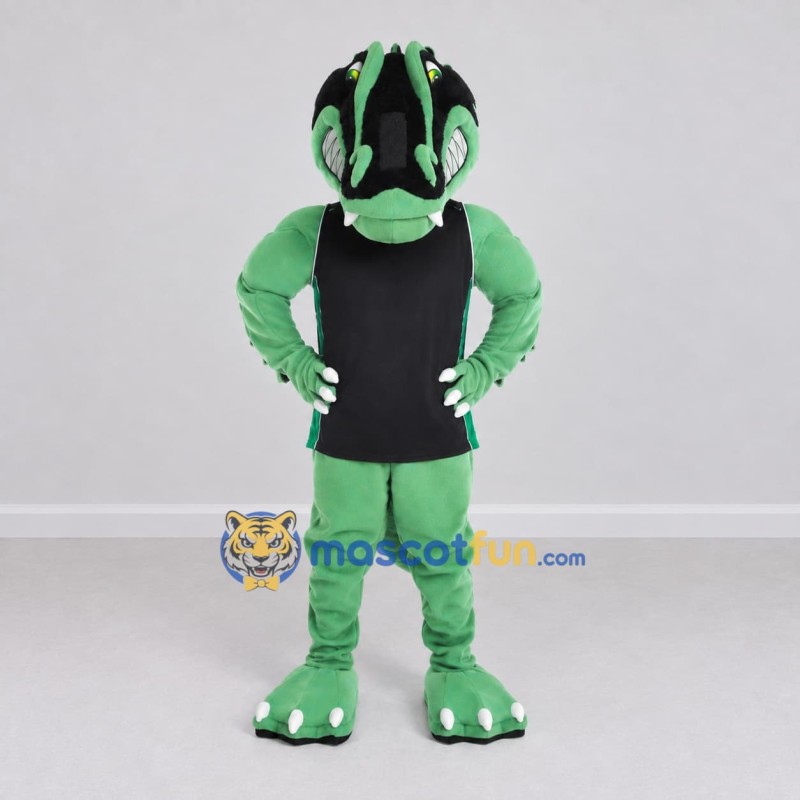 Custom Green and Black Lizard Character in a Shirt Mascot Costume Adult Full Body Suit for School Events Custom Green and Black Lizard Character in a Shirt Mascot Costume Adult Full Body Suit for School Events