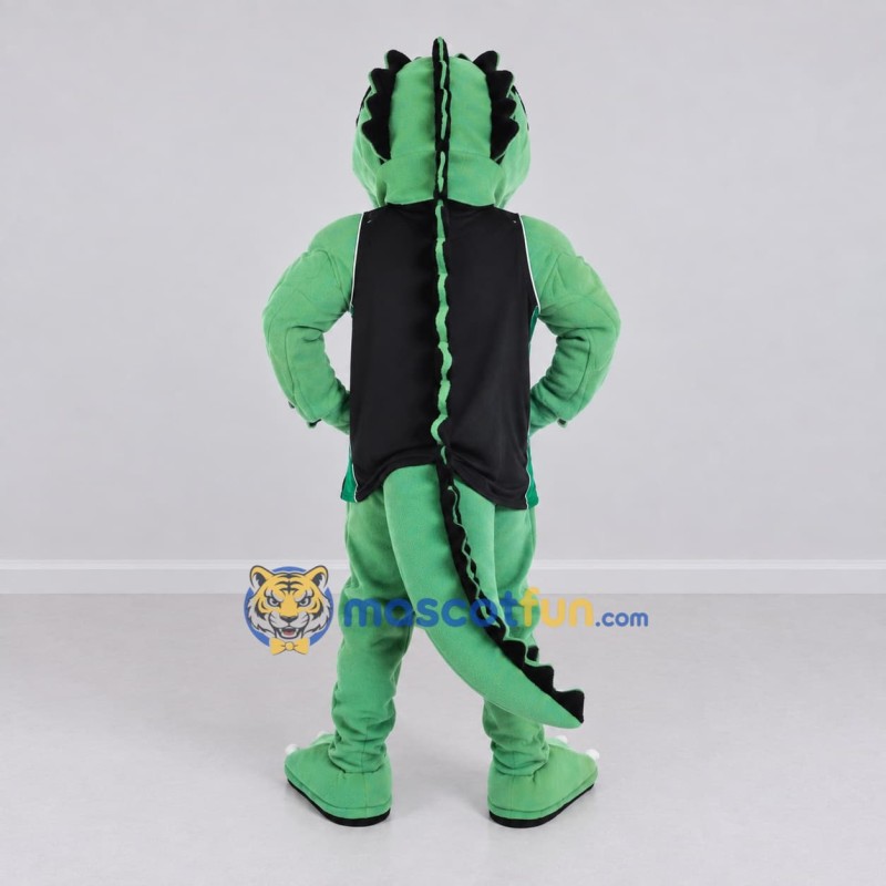 Custom Green and Black Lizard Character in a Shirt Mascot Costume Adult Full Body Suit for School Events Custom Green and Black Lizard Character in a Shirt Mascot Costume Adult Full Body Suit for School Events