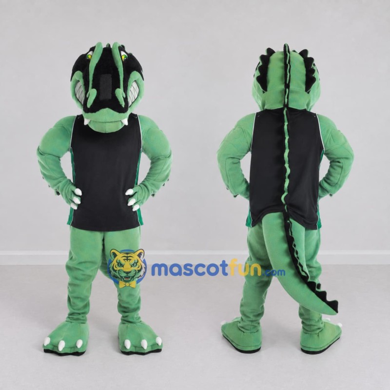 Custom Green and Black Lizard Character in a Shirt Mascot Costume Adult Full Body Suit for School Events Custom Green and Black Lizard Character in a Shirt Mascot Costume Adult Full Body Suit for School Events