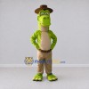 Custom Green and Tan Dinosaur Character in a Hat and Pants Mascot Costume Adult Full Body Suit for Theme Parties Custom Green and Tan Dinosaur Character in a Hat and Pants Mascot Costume Adult Full Body Suit for Theme Parties