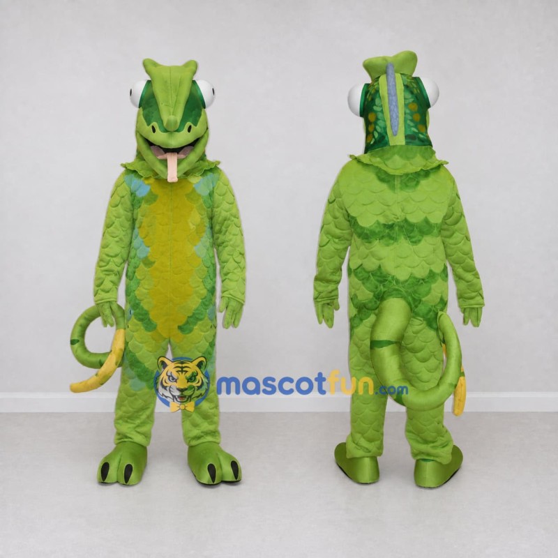 Custom Green and Yellow Chameleon Mascot Costume Adult Full Body Suit for Wildlife Events Custom Green and Yellow Chameleon Mascot Costume Adult Full Body Suit for Wildlife Events