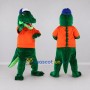 Custom Green and Orange Crocodile in a Shirt and Cap Mascot Costume Adult Full Body Suit for School Events
