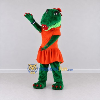 Custom Green and Orange Crocodile in a Dress Mascot Costume Adult Full Body Suit for School Events Custom Green and Orange Crocodile in a Dress Mascot Costume Adult Full Body Suit for School Events