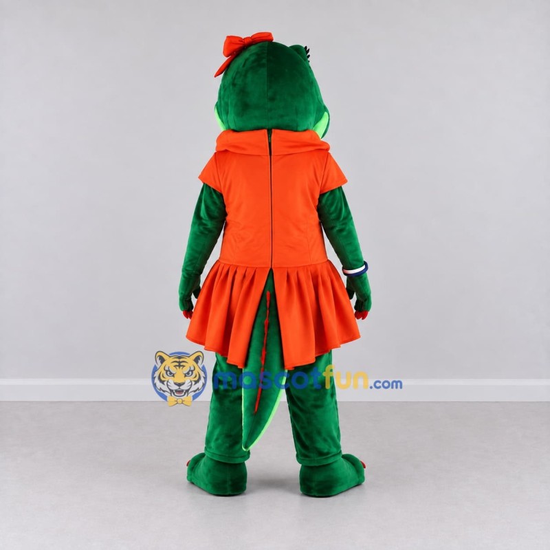 Custom Green and Orange Crocodile in a Dress Mascot Costume Adult Full Body Suit for School Events Custom Green and Orange Crocodile in a Dress Mascot Costume Adult Full Body Suit for School Events