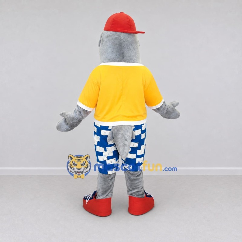 Custom Gray and Yellow Marine Animal Character in Casual Clothes Mascot Costume Adult Full Body Suit for Ocean Events Custom Gray and Yellow Marine Animal Character in Casual Clothes Mascot Costume Adult Full Body Suit for Ocean Events