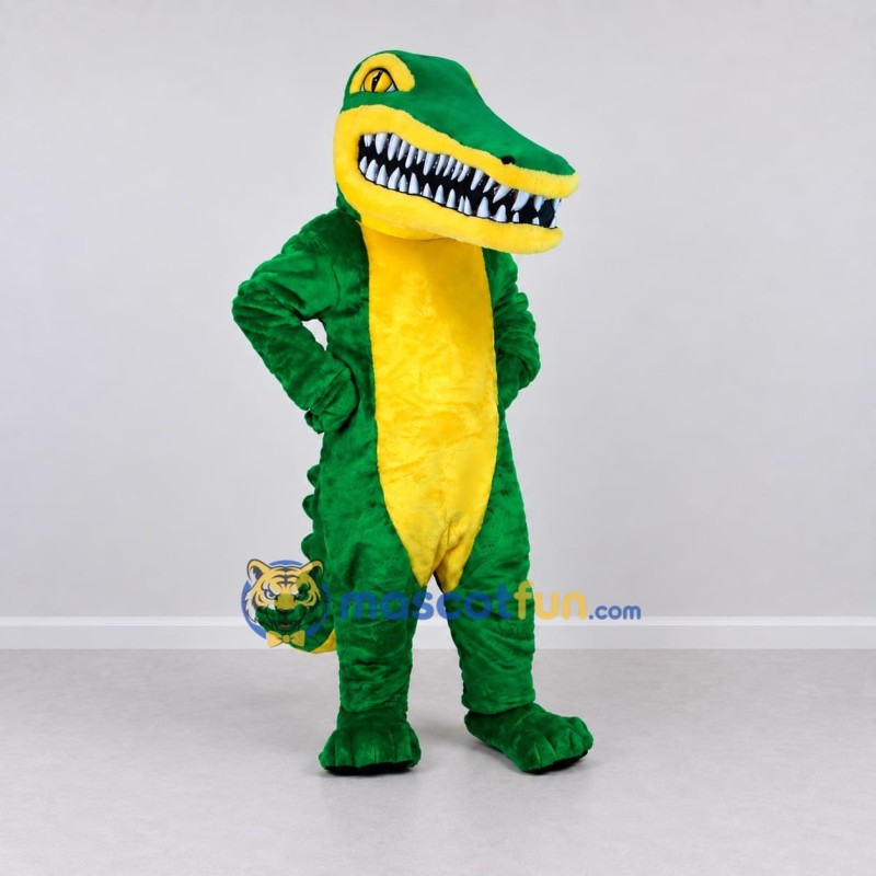 Custom Green and Yellow Fierce Crocodile Mascot Costume Adult Full Body Suit for Wildlife Events Custom Green and Yellow Fierce Crocodile Mascot Costume Adult Full Body Suit for Wildlife Events