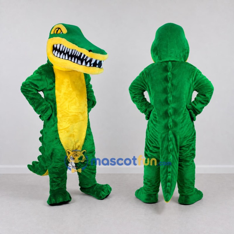 Custom Green and Yellow Fierce Crocodile Mascot Costume Adult Full Body Suit for Wildlife Events Custom Green and Yellow Fierce Crocodile Mascot Costume Adult Full Body Suit for Wildlife Events