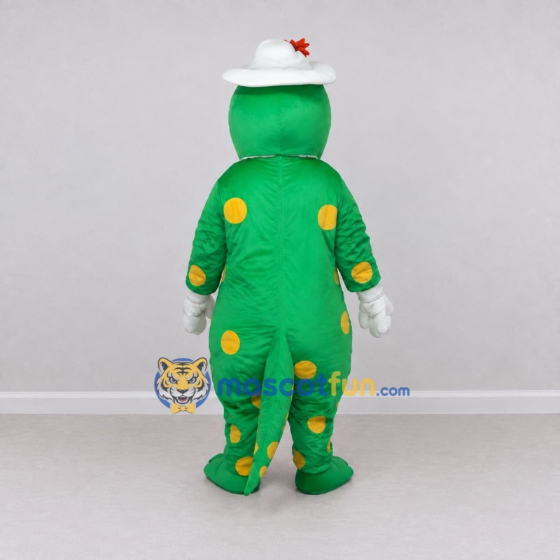 Custom Green and Yellow Dinosaur Character with a Hat Mascot Costume Adult Full Body Suit for School Events Custom Green and Yellow Dinosaur Character with a Hat Mascot Costume Adult Full Body Suit for School Events