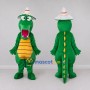 Custom Green and Yellow Crocodile with a Party Hat Mascot Costume Adult Full Body Suit for Theme Parties