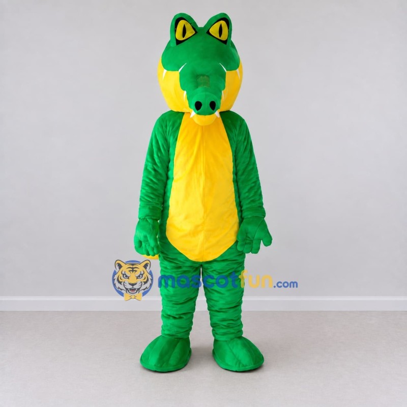 Custom Green and Yellow Crocodile Character Mascot Costume Adult Full Body Suit for Wildlife Events Custom Green and Yellow Crocodile Character Mascot Costume Adult Full Body Suit for Wildlife Events