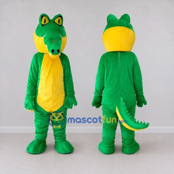 Custom Green and Yellow Crocodile Character Mascot Costume Adult Full Body Suit for Wildlife Events