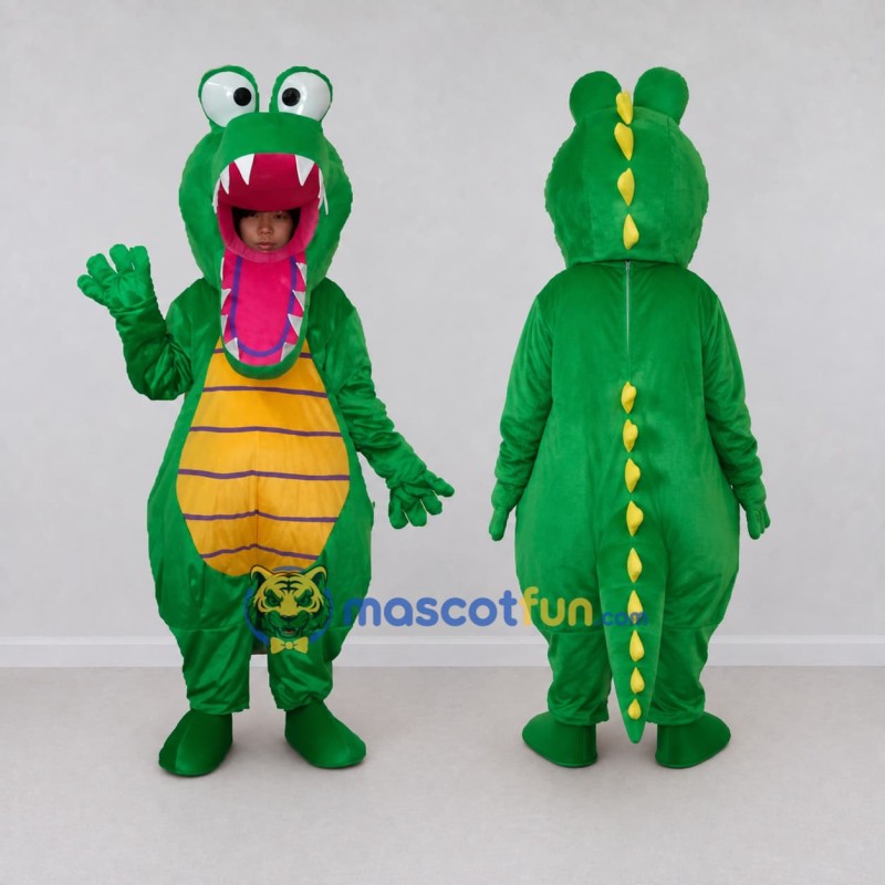 Custom Green and Yellow Crocodile Character Mascot Costume Adult Full Body Suit for Wildlife Events