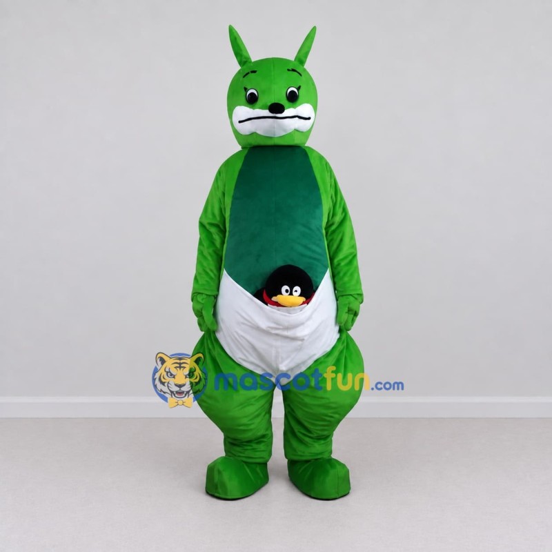 Custom Green and White Kangaroo Character with a Joey Mascot Costume Adult Full Body Suit for School Events Custom Green and White Kangaroo Character with a Joey Mascot Costume Adult Full Body Suit for School Events