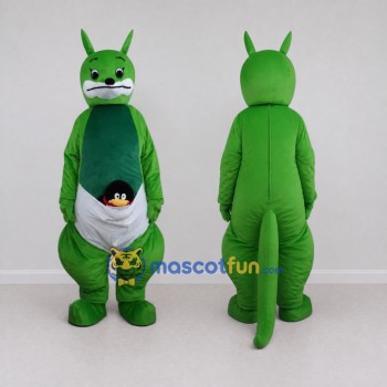 Custom Green and White Kangaroo Character with a Joey Mascot Costume Adult Full Body Suit for School Events