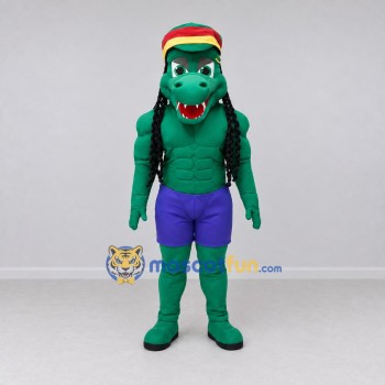 Custom Green and Purple Crocodile with a Striped Hat Mascot Costume Adult Full Body Suit for Theme Parties Custom Green and Purple Crocodile with a Striped Hat Mascot Costume Adult Full Body Suit for Theme Parties