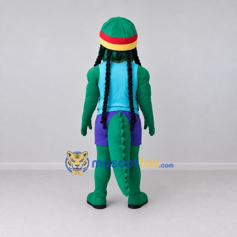 Custom Green and Purple Crocodile with a Striped Hat Mascot Costume Adult Full Body Suit for Theme Parties Custom Green and Purple Crocodile with a Striped Hat Mascot Costume Adult Full Body Suit for Theme Parties