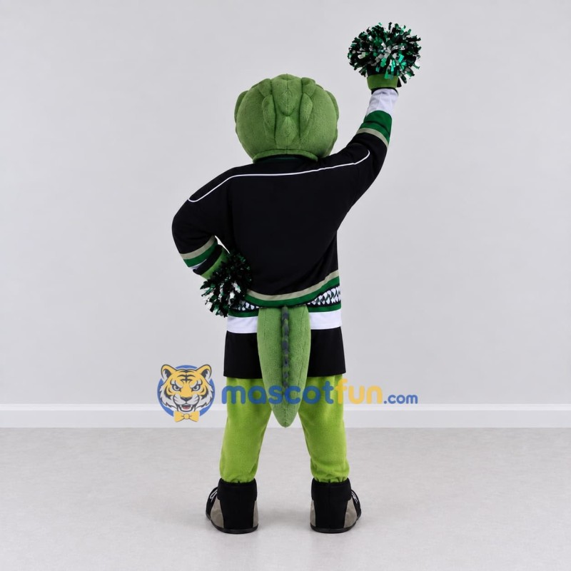 Custom Green and Black Crocodile Cheerleader Mascot Costume Adult Full Body Suit for Sports Events Custom Green and Black Crocodile Cheerleader Mascot Costume Adult Full Body Suit for Sports Events