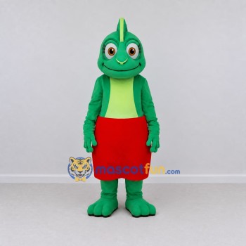 Custom Green and Red Chameleon Character in Shorts Mascot Costume Adult Full Body Suit for School Events