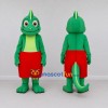 Custom Green and Red Chameleon Character in Shorts Mascot Costume Adult Full Body Suit for School Events Custom Green and Red Chameleon Character in Shorts Mascot Costume Adult Full Body Suit for School Events