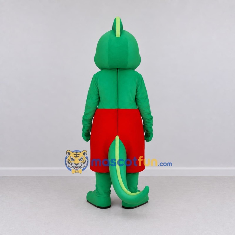 Custom Green and Red Chameleon Character in Shorts Mascot Costume Adult Full Body Suit for School Events Custom Green and Red Chameleon Character in Shorts Mascot Costume Adult Full Body Suit for School Events