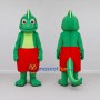 Custom Green and Red Chameleon Character in Shorts Mascot Costume Adult Full Body Suit for School Events