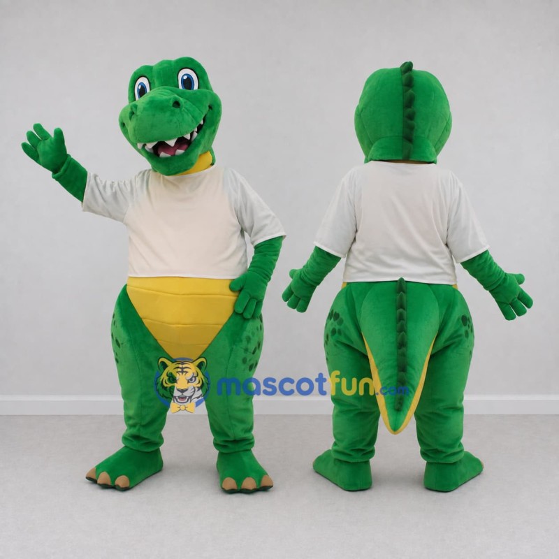 Custom Green and White Crocodile Character in a Shirt Mascot Costume Adult Full Body Suit for School Events Custom Green and White Crocodile Character in a Shirt Mascot Costume Adult Full Body Suit for School Events