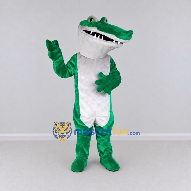 Custom Green and White Crocodile Mascot Costume Adult Full Body Suit for Wildlife Events Custom Green and White Crocodile Mascot Costume Adult Full Body Suit for Wildlife Events