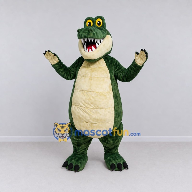 Custom Dark Green and Cream Crocodile Mascot Costume Adult Full Body Suit for Wildlife Events