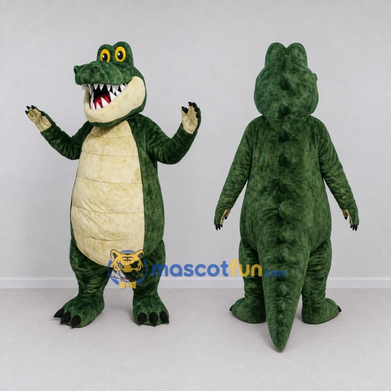 Custom Dark Green and Cream Crocodile Mascot Costume Adult Full Body Suit for Wildlife Events