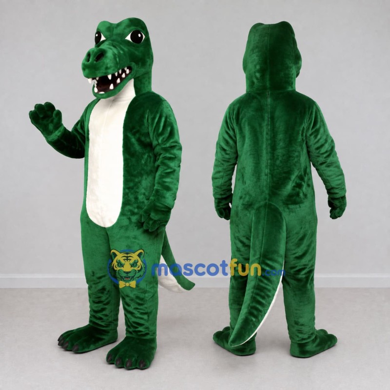 Custom Dark Green and White Crocodile Character Mascot Costume Adult Full Body Suit for Wildlife Events