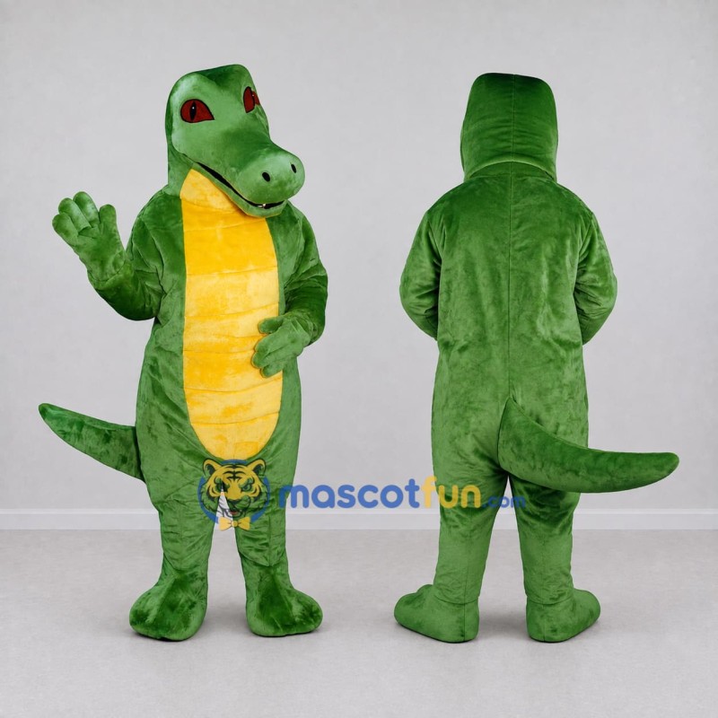 Custom Green and Yellow Crocodile Character Mascot Costume Adult Full Body Suit for Wildlife Events